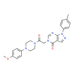 ChemSpider 2D Image | 5-{2-[4-(4-Methoxyphenyl)-1-piperazinyl]-2-oxoethyl}-1-(4-methylphenyl)-1,5-dihydro-4H-pyrazolo[3,4-d]pyrimidin-4-one | C25H26N6O3