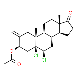 ChemSpider 2D Image | (3beta,5beta,6beta)-5,6-Dichloro-2-methylene-17-oxoandrostan-3-yl acetate | C22H30Cl2O3
