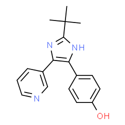 ChemSpider 2D Image | 4-[2-(2-Methyl-2-propanyl)-4-(3-pyridinyl)-1H-imidazol-5-yl]phenol | C18H19N3O