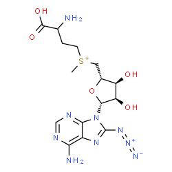 ChemSpider 2D Image | {[(2S,3S,4R,5R)-5-(6-Amino-8-azido-9H-purin-9-yl)-3,4-dihydroxytetrahydro-2-furanyl]methyl}(3-amino-3-carboxypropyl)methylsulfonium | C15H22N9O5S