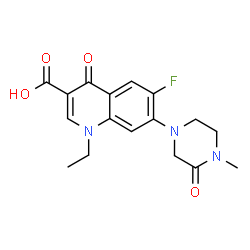 ChemSpider 2D Image | 1-Ethyl-6-fluoro-7-(4-methyl-3-oxo-1-piperazinyl)-4-oxo-1,4-dihydro-3-quinolinecarboxylic acid | C17H18FN3O4