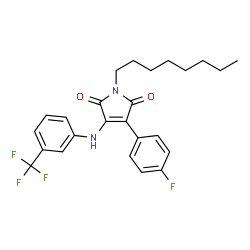 ChemSpider 2D Image | 3-(4-Fluorophenyl)-1-octyl-4-{[3-(trifluoromethyl)phenyl]amino}-1H-pyrrole-2,5-dione | C25H26F4N2O2