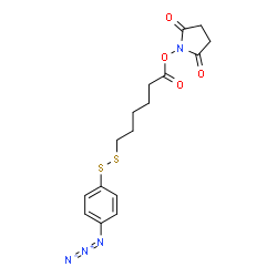 ChemSpider 2D Image | 1-({6-[(4-Azidophenyl)disulfanyl]hexanoyl}oxy)-2,5-pyrrolidinedione | C16H18N4O4S2