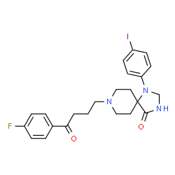ChemSpider 2D Image | 8-[4-(4-Fluorophenyl)-4-oxobutyl]-1-(4-iodophenyl)-1,3,8-triazaspiro[4.5]decan-4-one | C23H25FIN3O2