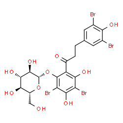 ChemSpider 2D Image | 2,4-Dibromo-6-[3-(3,5-dibromo-4-hydroxyphenyl)propanoyl]-3,5-dihydroxyphenyl beta-D-glucopyranoside | C21H20Br4O10