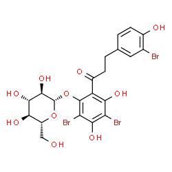 ChemSpider 2D Image | 2,4-Dibromo-6-[3-(3-bromo-4-hydroxyphenyl)propanoyl]-3,5-dihydroxyphenyl beta-D-glucopyranoside | C21H21Br3O10