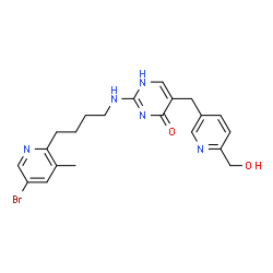 ChemSpider 2D Image | 2-{[4-(5-Bromo-3-methyl-2-pyridinyl)butyl]amino}-5-{[6-(hydroxymethyl)-3-pyridinyl]methyl}-4(1H)-pyrimidinone | C21H24BrN5O2