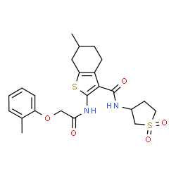 ChemSpider 2D Image | N-(1,1-Dioxidotetrahydro-3-thiophenyl)-6-methyl-2-{[(2-methylphenoxy)acetyl]amino}-4,5,6,7-tetrahydro-1-benzothiophene-3-carboxamide | C23H28N2O5S2
