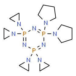 ChemSpider 2D Image | 2,2,4,4-Tetrakis(1-aziridinyl)-6,6-di(1-pyrrolidinyl)-1,3,5,2lambda~5~,4lambda~5~,6lambda~5~-triazatriphosphinine | C16H32N9P3