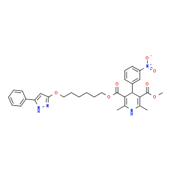 ChemSpider 2D Image | Methyl 6-[(5-phenyl-1H-pyrazol-3-yl)oxy]hexyl 2,6-dimethyl-4-(3-nitrophenyl)-1,4-dihydro-3,5-pyridinedicarboxylate | C31H34N4O7