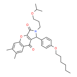 ChemSpider 2D Image | 1-[4-(Hexyloxy)phenyl]-2-(3-isopropoxypropyl)-6,7-dimethyl-1,2-dihydrochromeno[2,3-c]pyrrole-3,9-dione | C31H39NO5
