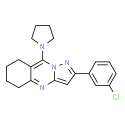 ChemSpider 2D Image | 2-(3-Chlorophenyl)-9-(1-pyrrolidinyl)-5,6,7,8-tetrahydropyrazolo[5,1-b]quinazoline | C20H21ClN4
