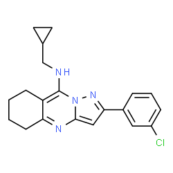 ChemSpider 2D Image | 2-(3-Chlorophenyl)-N-(cyclopropylmethyl)-5,6,7,8-tetrahydropyrazolo[5,1-b]quinazolin-9-amine | C20H21ClN4
