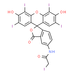 ChemSpider 2D Image | N-(3',6'-Dihydroxy-2',4',5',7'-tetraiodo-3-oxo-3H-spiro[2-benzofuran-1,9'-xanthen]-5-yl)-2-iodoacetamide | C22H10I5NO6