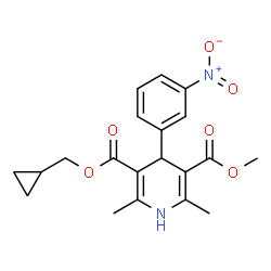 ChemSpider 2D Image | Cyclopropylmethyl methyl 2,6-dimethyl-4-(3-nitrophenyl)-1,4-dihydro-3,5-pyridinedicarboxylate | C20H22N2O6