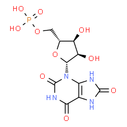 ChemSpider 2D Image | 3-(5-O-Phosphono-beta-D-ribofuranosyl)-7,9-dihydro-1H-purine-2,6,8(3H)-trione | C10H13N4O10P