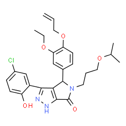 ChemSpider 2D Image | 4-[4-(Allyloxy)-3-ethoxyphenyl]-3-(5-chloro-2-hydroxyphenyl)-5-(3-isopropoxypropyl)-4,5-dihydropyrrolo[3,4-c]pyrazol-6(1H)-one | C28H32ClN3O5
