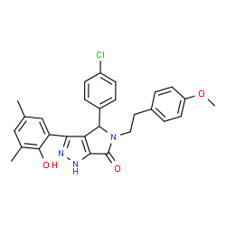 ChemSpider 2D Image | 4-(4-Chlorophenyl)-3-(2-hydroxy-3,5-dimethylphenyl)-5-[2-(4-methoxyphenyl)ethyl]-4,5-dihydropyrrolo[3,4-c]pyrazol-6(1H)-one | C28H26ClN3O3