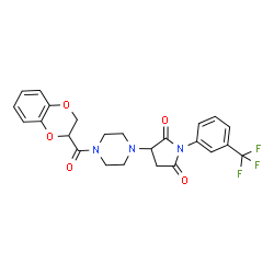 ChemSpider 2D Image | 3-[4-(2,3-Dihydro-1,4-benzodioxin-2-ylcarbonyl)-1-piperazinyl]-1-[3-(trifluoromethyl)phenyl]-2,5-pyrrolidinedione | C24H22F3N3O5