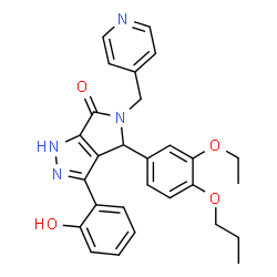 ChemSpider 2D Image | 4-(3-Ethoxy-4-propoxyphenyl)-3-(2-hydroxyphenyl)-5-(4-pyridinylmethyl)-4,5-dihydropyrrolo[3,4-c]pyrazol-6(1H)-one | C28H28N4O4