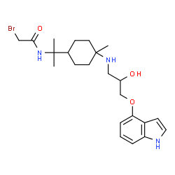 ChemSpider 2D Image | 2-Bromo-N-[2-(4-{[2-hydroxy-3-(1H-indol-4-yloxy)propyl]amino}-4-methylcyclohexyl)-2-propanyl]acetamide | C23H34BrN3O3