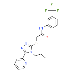ChemSpider 2D Image | 2-{[4-Propyl-5-(2-pyridinyl)-4H-1,2,4-triazol-3-yl]sulfanyl}-N-[3-(trifluoromethyl)phenyl]acetamide | C19H18F3N5OS