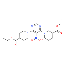 ChemSpider 2D Image | Ethyl 1-{6-[4-(ethoxycarbonyl)-1-piperidinyl]-5-nitro-4-pyrimidinyl}-3-piperidinecarboxylate | C20H29N5O6