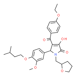 ChemSpider 2D Image | 4-(4-Ethoxybenzoyl)-3-hydroxy-5-[3-methoxy-4-(3-methylbutoxy)phenyl]-1-(tetrahydro-2-furanylmethyl)-1,5-dihydro-2H-pyrrol-2-one | C30H37NO7