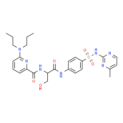 ChemSpider 2D Image | 6-(Dipropylamino)-N-[3-hydroxy-1-({4-[(4-methyl-2-pyrimidinyl)sulfamoyl]phenyl}amino)-1-oxo-2-propanyl]-2-pyridinecarboxamide | C26H33N7O5S