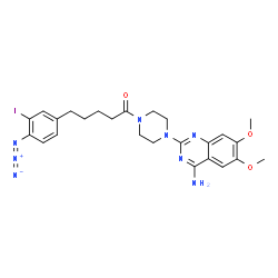 ChemSpider 2D Image | 1-[4-(4-Amino-6,7-dimethoxy-2-quinazolinyl)-1-piperazinyl]-5-(4-azido-3-iodophenyl)-1-pentanone | C25H29IN8O3