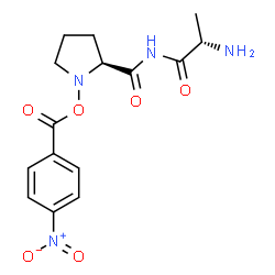 ChemSpider 2D Image | N-[(2S)-2-Aminopropanoyl]-1-[(4-nitrobenzoyl)oxy]-L-prolinamide | C15H18N4O6