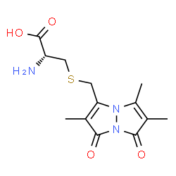 ChemSpider 2D Image | S-[(2,5,6-Trimethyl-1,7-dioxo-1H,7H-pyrazolo[1,2-a]pyrazol-3-yl)methyl]-L-cysteine | C13H17N3O4S
