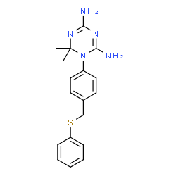 ChemSpider 2D Image | 6,6-Dimethyl-1-{4-[(phenylsulfanyl)methyl]phenyl}-1,6-dihydro-1,3,5-triazine-2,4-diamine | C18H21N5S