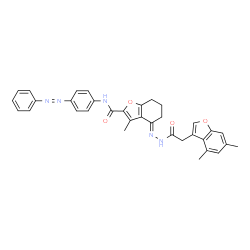 ChemSpider 2D Image | (4E)-4-{[(4,6-Dimethyl-1-benzofuran-3-yl)acetyl]hydrazono}-3-methyl-N-[4-(phenyldiazenyl)phenyl]-4,5,6,7-tetrahydro-1-benzofuran-2-carboxamide | C34H31N5O4