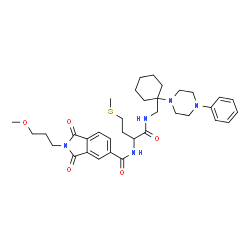 ChemSpider 2D Image | 2-(3-Methoxypropyl)-N-[4-(methylsulfanyl)-1-oxo-1-({[1-(4-phenyl-1-piperazinyl)cyclohexyl]methyl}amino)-2-butanyl]-1,3-dioxo-5-isoindolinecarboxamide | C35H47N5O5S
