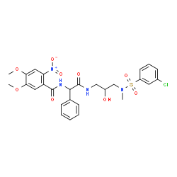 ChemSpider 2D Image | N-{2-[(3-{[(3-Chlorophenyl)sulfonyl](methyl)amino}-2-hydroxypropyl)amino]-2-oxo-1-phenylethyl}-4,5-dimethoxy-2-nitrobenzamide | C27H29ClN4O9S