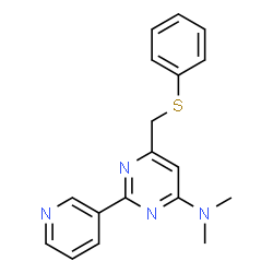 ChemSpider 2D Image | N,N-Dimethyl-6-[(phenylsulfanyl)methyl]-2-(3-pyridinyl)-4-pyrimidinamine | C18H18N4S