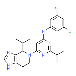 ChemSpider 2D Image | N-(3,5-Dichlorophenyl)-2-isopropyl-6-(4-isopropyl-1,4,6,7-tetrahydro-5H-imidazo[4,5-c]pyridin-5-yl)-4-pyrimidinamine | C22H26Cl2N6