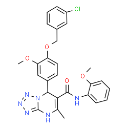 ChemSpider 2D Image | 7-{4-[(3-Chlorobenzyl)oxy]-3-methoxyphenyl}-N-(2-methoxyphenyl)-5-methyl-1,7-dihydrotetrazolo[1,5-a]pyrimidine-6-carboxamide | C27H25ClN6O4