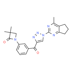 ChemSpider 2D Image | 3,3-Dimethyl-1-(3-{[1-(4-methyl-6,7-dihydro-5H-cyclopenta[d]pyrimidin-2-yl)-1H-1,2,3-triazol-4-yl]carbonyl}phenyl)-2-azetidinone | C22H22N6O2