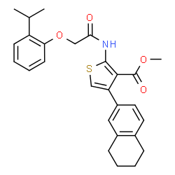 ChemSpider 2D Image | Methyl 2-{[(2-isopropylphenoxy)acetyl]amino}-4-(5,6,7,8-tetrahydro-2-naphthalenyl)-3-thiophenecarboxylate | C27H29NO4S
