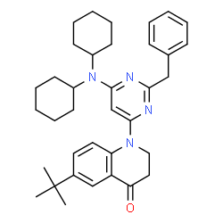 ChemSpider 2D Image | 1-[2-Benzyl-6-(dicyclohexylamino)-4-pyrimidinyl]-6-(2-methyl-2-propanyl)-2,3-dihydro-4(1H)-quinolinone | C36H46N4O