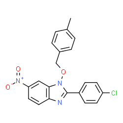 ChemSpider 2D Image | 2-(4-Chlorophenyl)-1-[(4-methylbenzyl)oxy]-6-nitro-1H-benzimidazole | C21H16ClN3O3