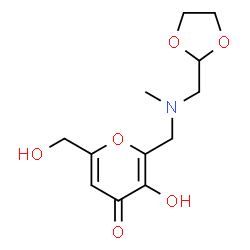 ChemSpider 2D Image | 2-{[(1,3-Dioxolan-2-ylmethyl)(methyl)amino]methyl}-3-hydroxy-6-(hydroxymethyl)-4H-pyran-4-one | C12H17NO6