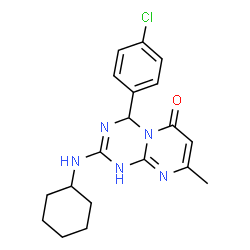 ChemSpider 2D Image | 4-(4-Chlorophenyl)-2-(cyclohexylamino)-8-methyl-1,4-dihydro-6H-pyrimido[1,2-a][1,3,5]triazin-6-one | C19H22ClN5O
