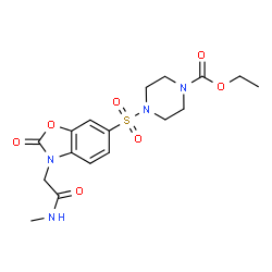 ChemSpider 2D Image | Ethyl 4-({3-[2-(methylamino)-2-oxoethyl]-2-oxo-2,3-dihydro-1,3-benzoxazol-6-yl}sulfonyl)-1-piperazinecarboxylate | C17H22N4O7S