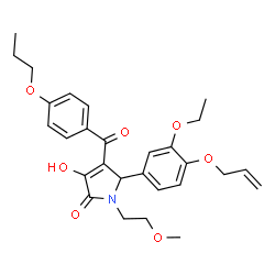 ChemSpider 2D Image | 5-[4-(Allyloxy)-3-ethoxyphenyl]-3-hydroxy-1-(2-methoxyethyl)-4-(4-propoxybenzoyl)-1,5-dihydro-2H-pyrrol-2-one | C28H33NO7