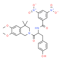ChemSpider 2D Image | N-[1-(6,7-Dimethoxy-4,4-dimethyl-3,4-dihydro-2(1H)-isoquinolinyl)-3-(4-hydroxyphenyl)-1-oxo-2-propanyl]-3,5-dinitrobenzamide | C29H30N4O9
