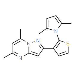 ChemSpider 2D Image | 2-[2-(2,5-Dimethyl-1H-pyrrol-1-yl)-3-thienyl]-5,7-dimethylpyrazolo[1,5-a]pyrimidine | C18H18N4S