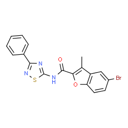 ChemSpider 2D Image | 5-Bromo-3-methyl-N-(3-phenyl-1,2,4-thiadiazol-5-yl)-1-benzofuran-2-carboxamide | C18H12BrN3O2S